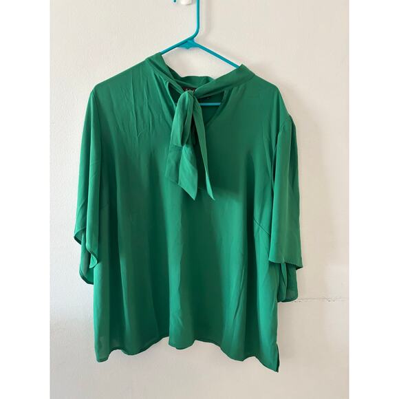 Eloquii Womens Bow Tie Blouse Size 20 Kelly Green Chiffon Office Career Workwear - Picture 1 of 5